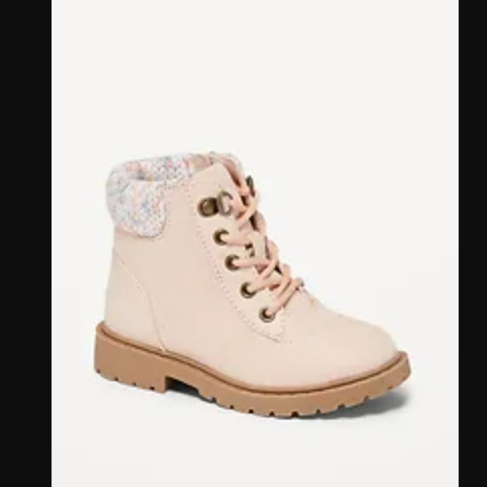 NWT Old Navy Faux Suede Sweater-Cuff Lace Up Boots for Toddler Girls Size 10